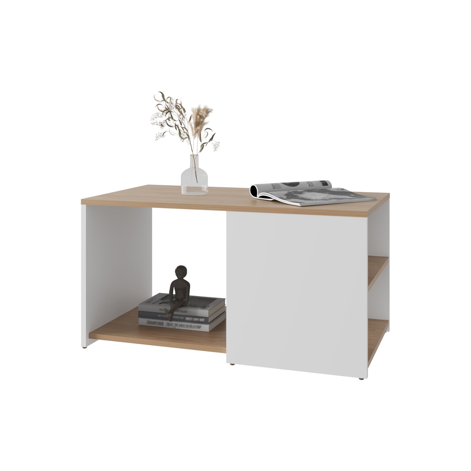 Kaibito Coffee Table with Open Storage, White+ Natural Oak