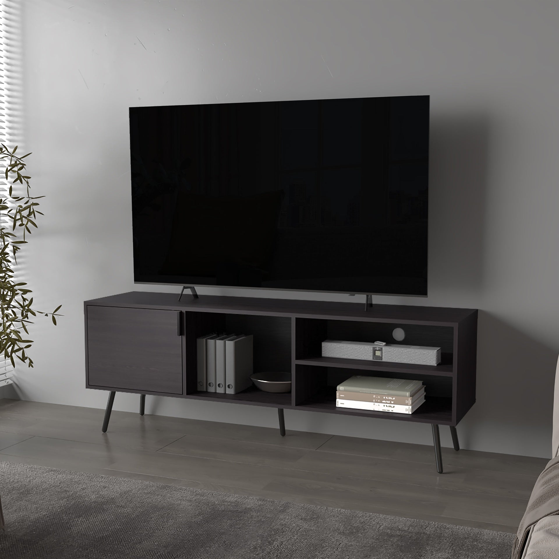 Mescal Tv Stand Multistorage with a Door and Open Storage, Wengue