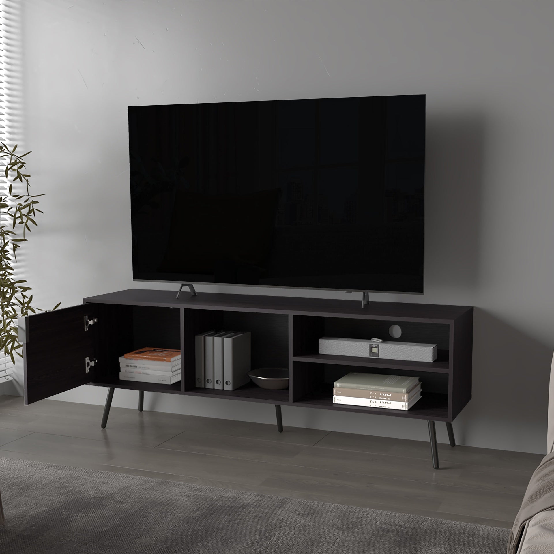 Mescal Tv Stand Multistorage with a Door and Open Storage, Wengue
