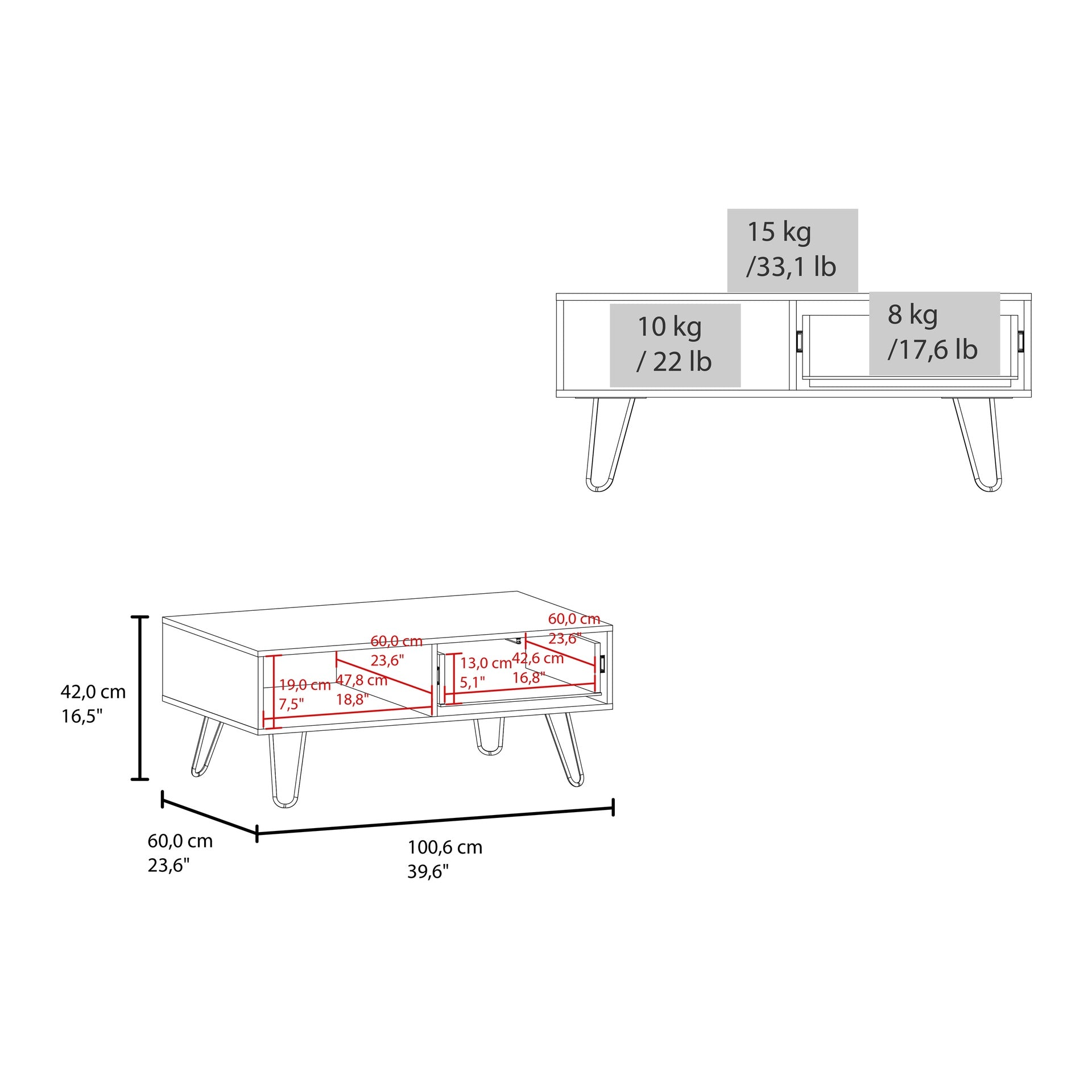 Gramling Coffee Table with a Drawer and Hairpin Legs, White + Natural Oak