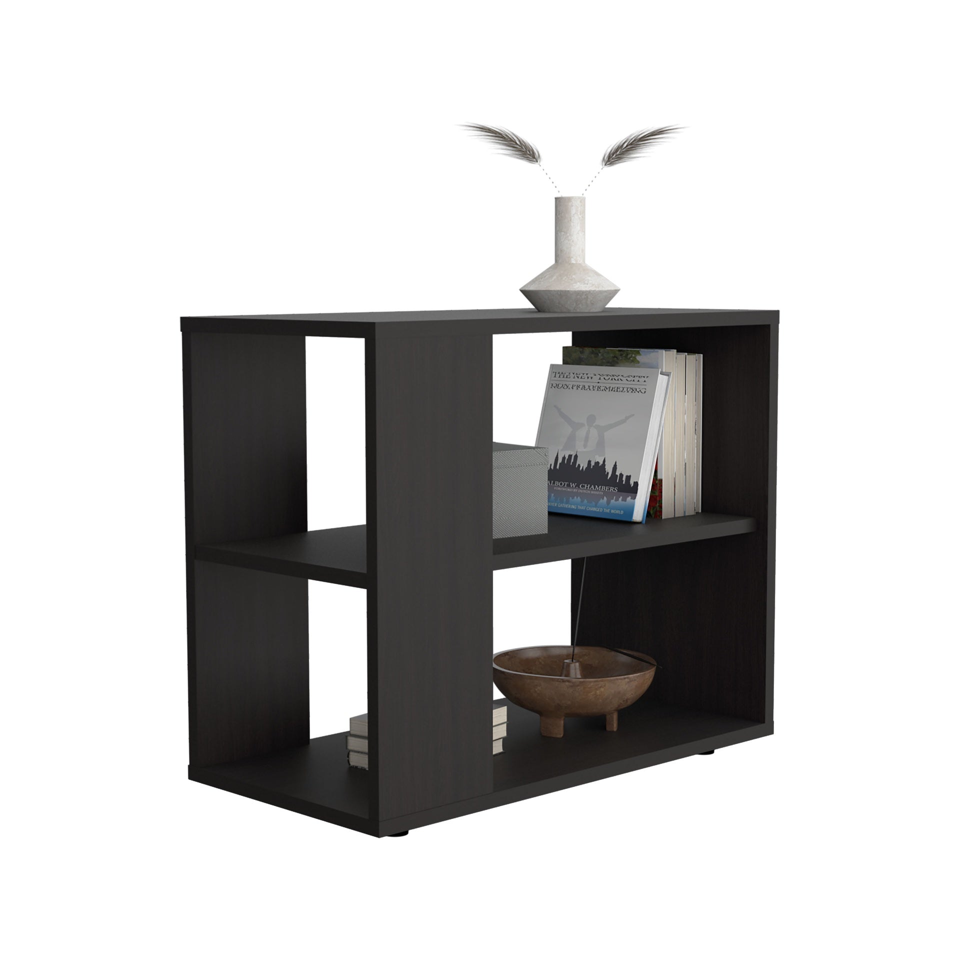 Rio Verde Side Table in Melamine with Open Storage, Wengue