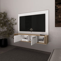 Lesslie Entertainment Center Multistorage and Cable Management, White and Natural Oak