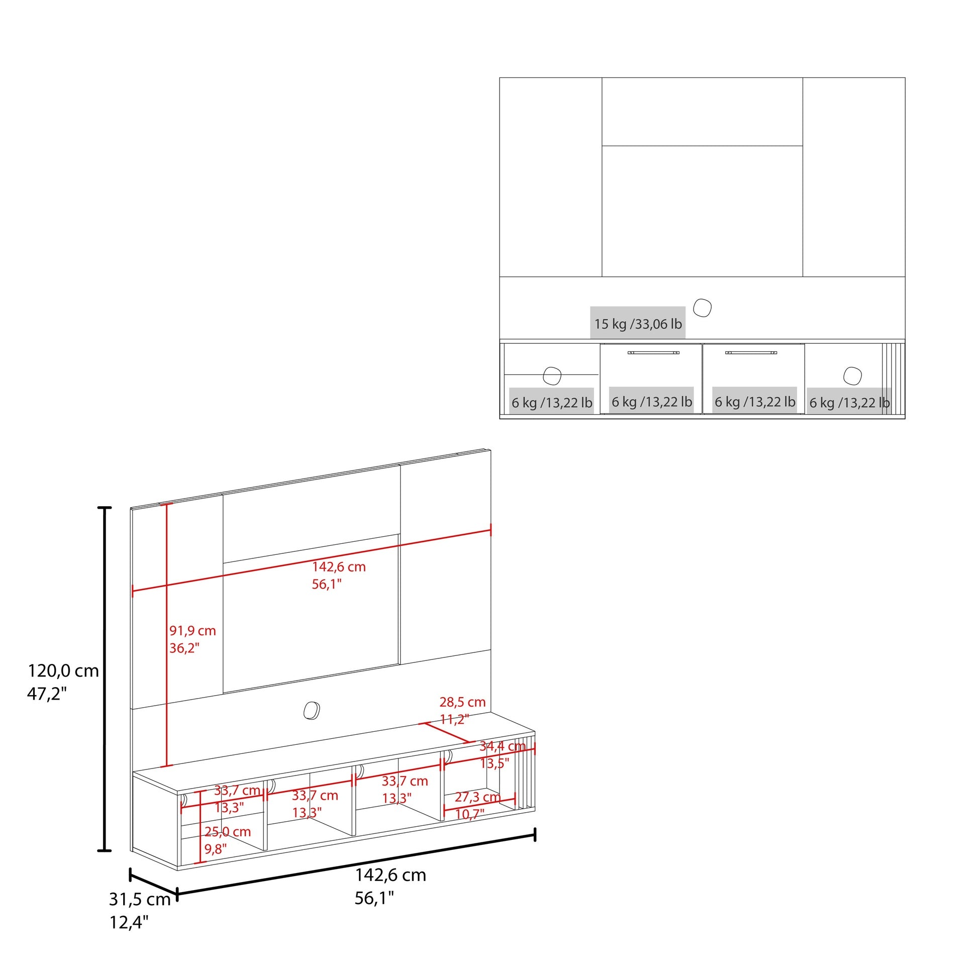 Lesslie Entertainment Center Multistorage and Cable Management, White and Natural Oak