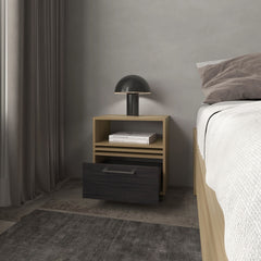 Saxon Nightstand with a Drawer and Open Storage, Natural Oak