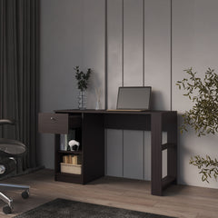 Sun City Computer Desk with a Drawer and Open Storage, Wengue