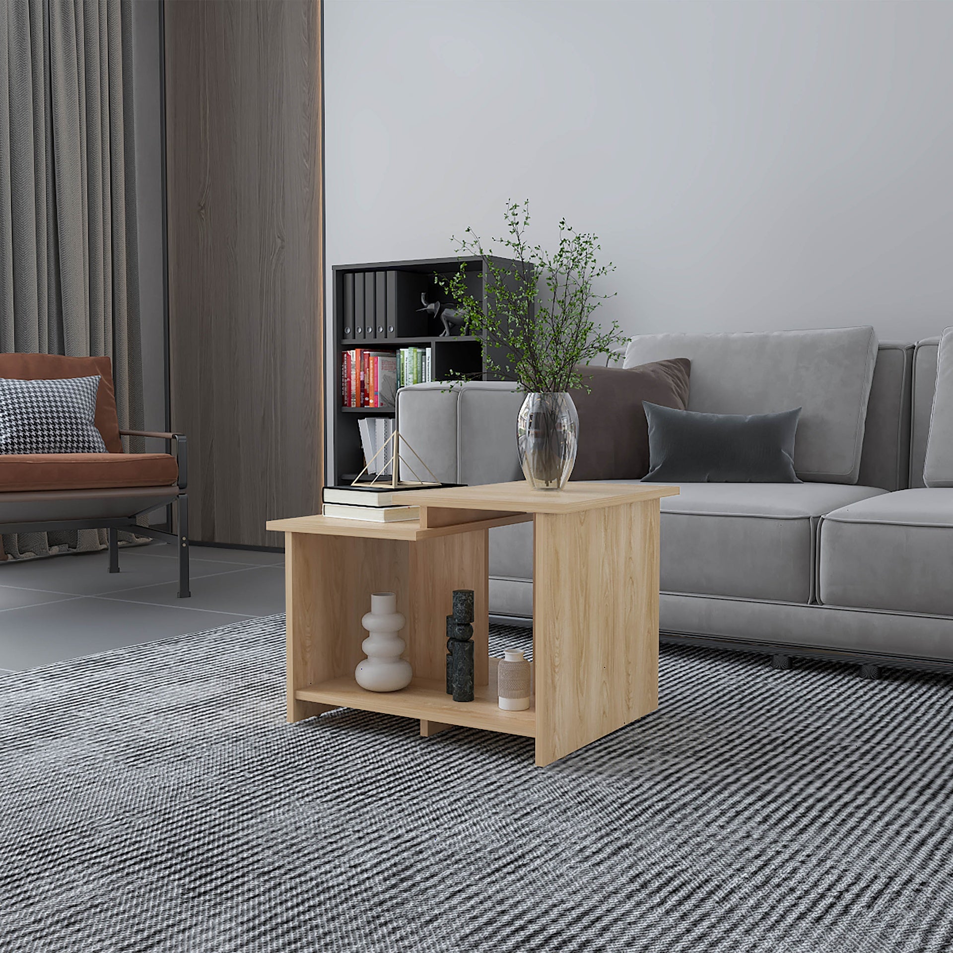FM FURNITURE Naco Coffee Table with Open Storage, Melamine Finish, Natural Oak