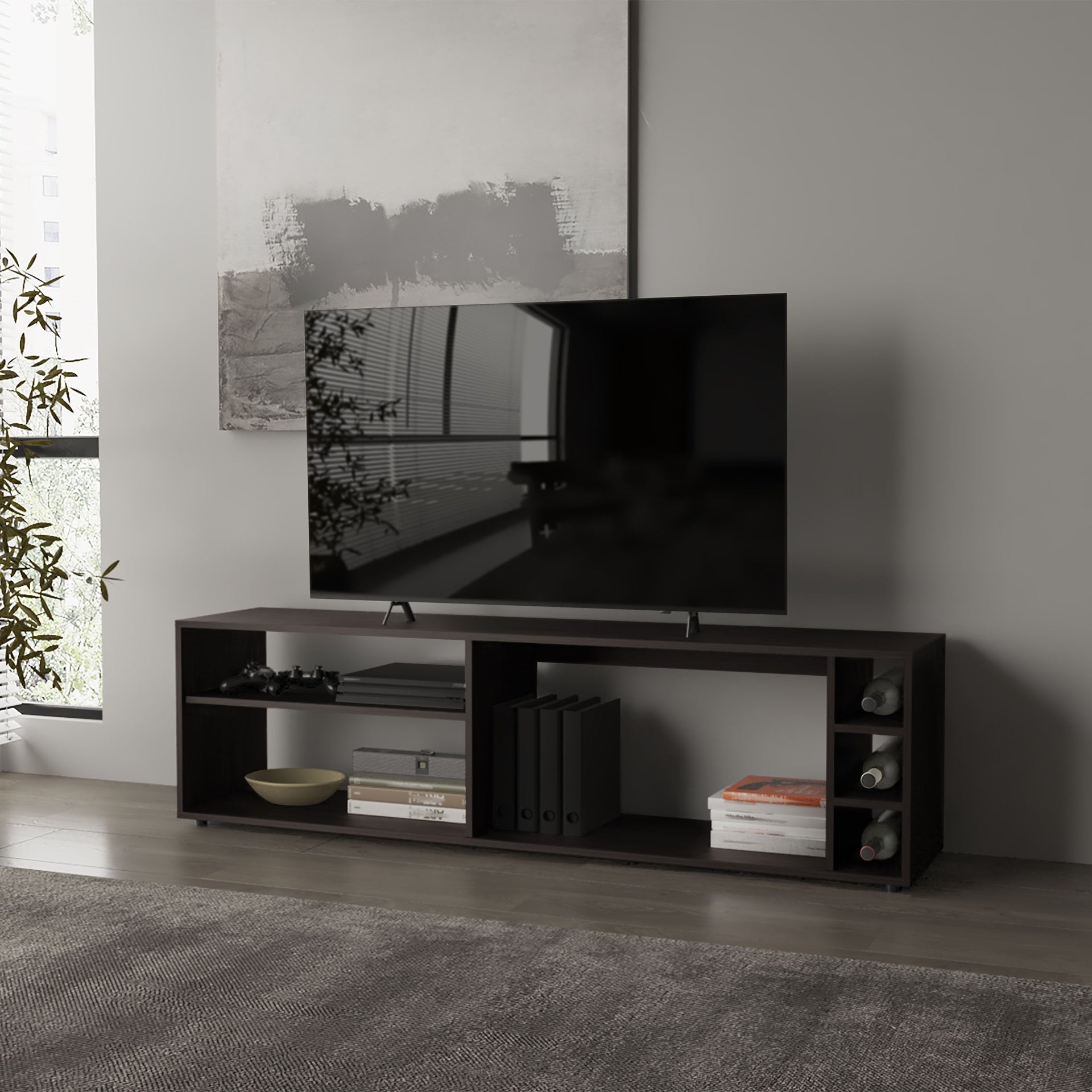 FM FURNITURE Mayo TVStand for 70" Screen with Open Storage and Melamine Finish,Wengue