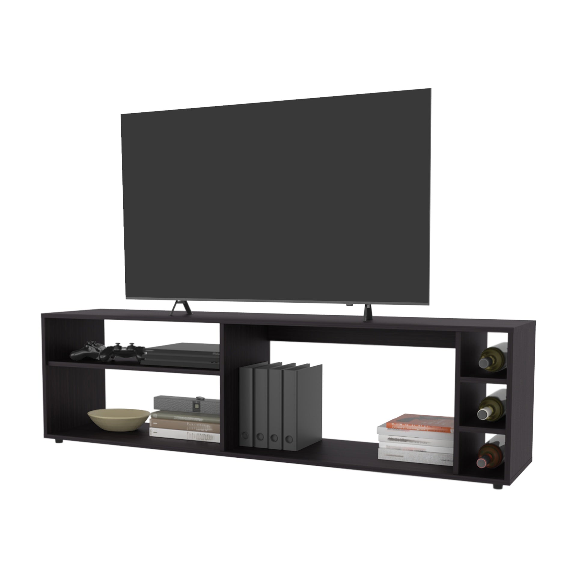 FM FURNITURE Mayo TVStand for 70" Screen with Open Storage and Melamine Finish,Wengue