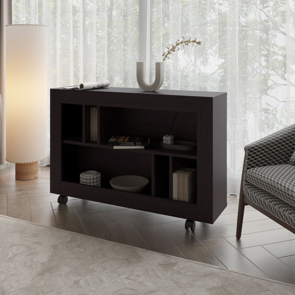 FM FURNITURE Cowlic Console Table in Melamine with Open Storage. Wengue