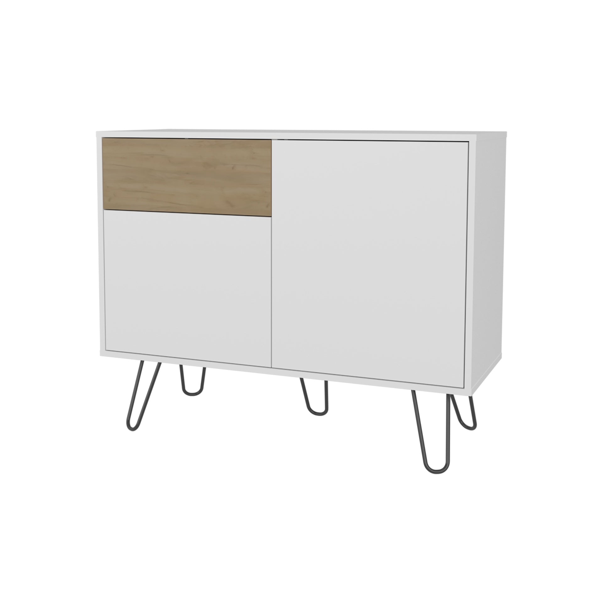 Red Rock Sideboard with Hairpin Legs, White and Natural Oak Finish