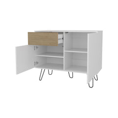 Red Rock Sideboard with Hairpin Legs, White and Natural Oak Finish