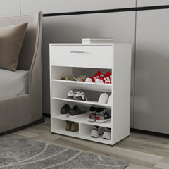 FM FURNITURE Onawa Modern Shoe Rack with Drawer, White