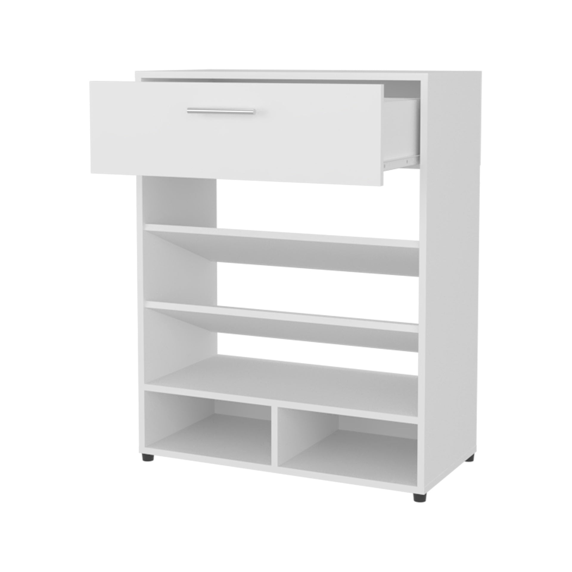 FM FURNITURE Onawa Modern Shoe Rack with Drawer, White