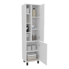 FM FURNITURE Pinal Linen Cabinet with Open Storage and 2 Doors, White