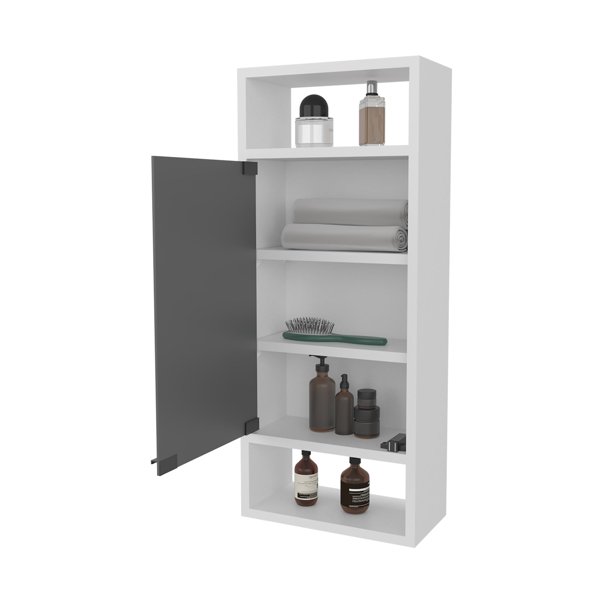 FM FURNITURE Pine Like Medicine Cabinet with Mirrored Door and Open Storage, White