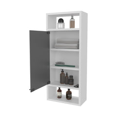 FM FURNITURE Pine Like Medicine Cabinet with Mirrored Door and Open Storage, White