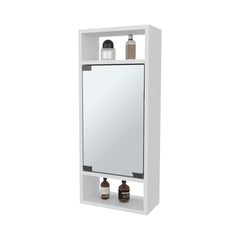 FM FURNITURE Pine Like Medicine Cabinet with Mirrored Door and Open Storage, White