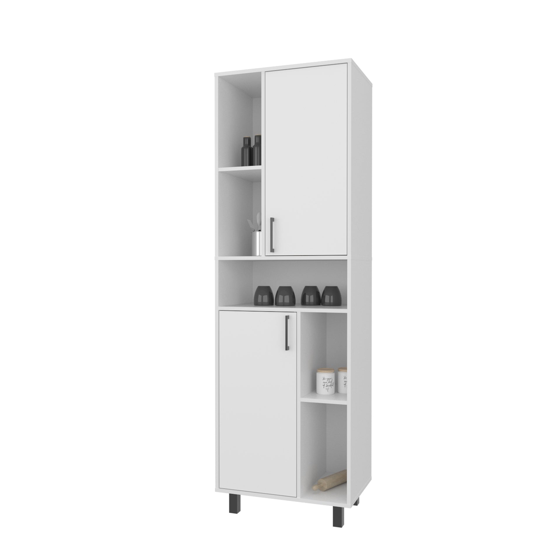 FM FURNITURE Buckshot Kitchen Pantry with Open Storage and 2 Doors,  White