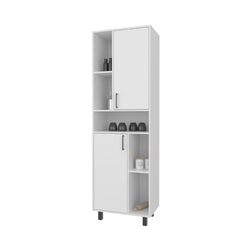 FM FURNITURE Buckshot Kitchen Pantry with Open Storage and 2 Doors,  White