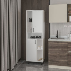 FM FURNITURE Buckshot Kitchen Pantry with Open Storage and 2 Doors,  White