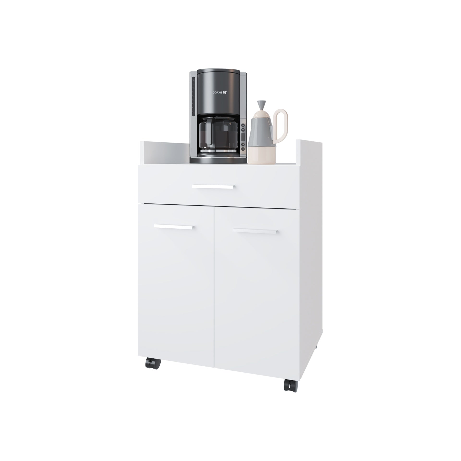 FM FURNITURE Burnside Kitchen Cart with 2 Doors and 1 Drawer, White
