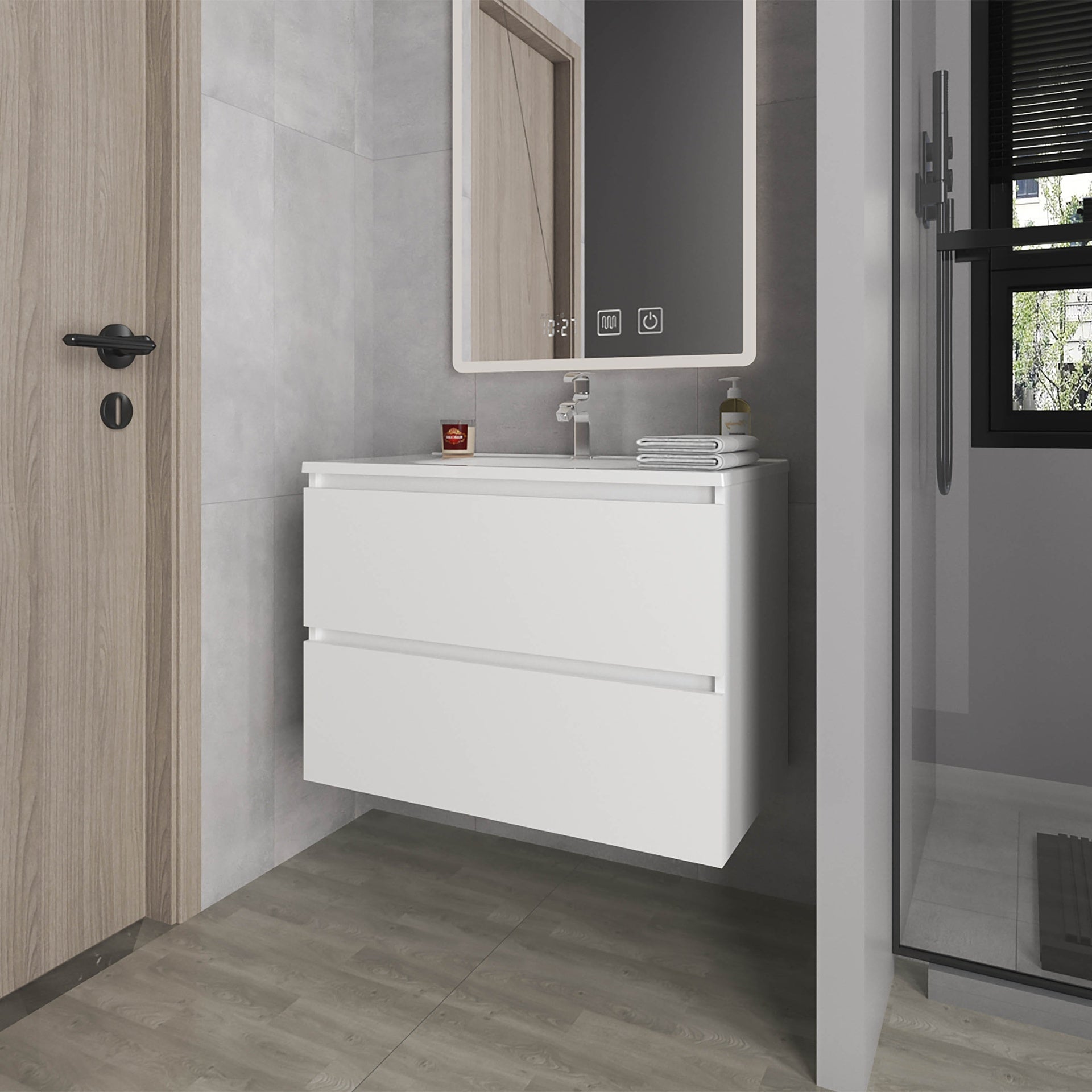 Smoot Floating Vanity with Two Drawers and Sink, White