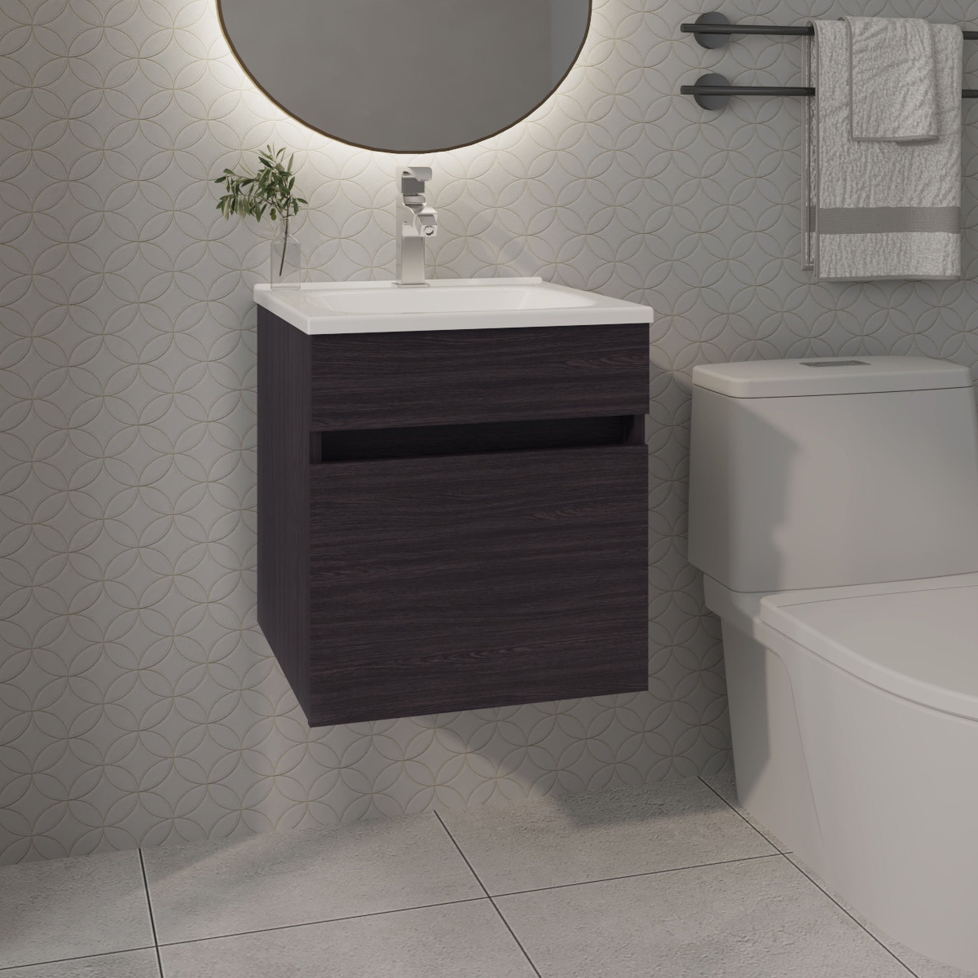 FM FURNITURE  Belle Bathroom Floating Vanity with Sink, 1 Door, Wengue
