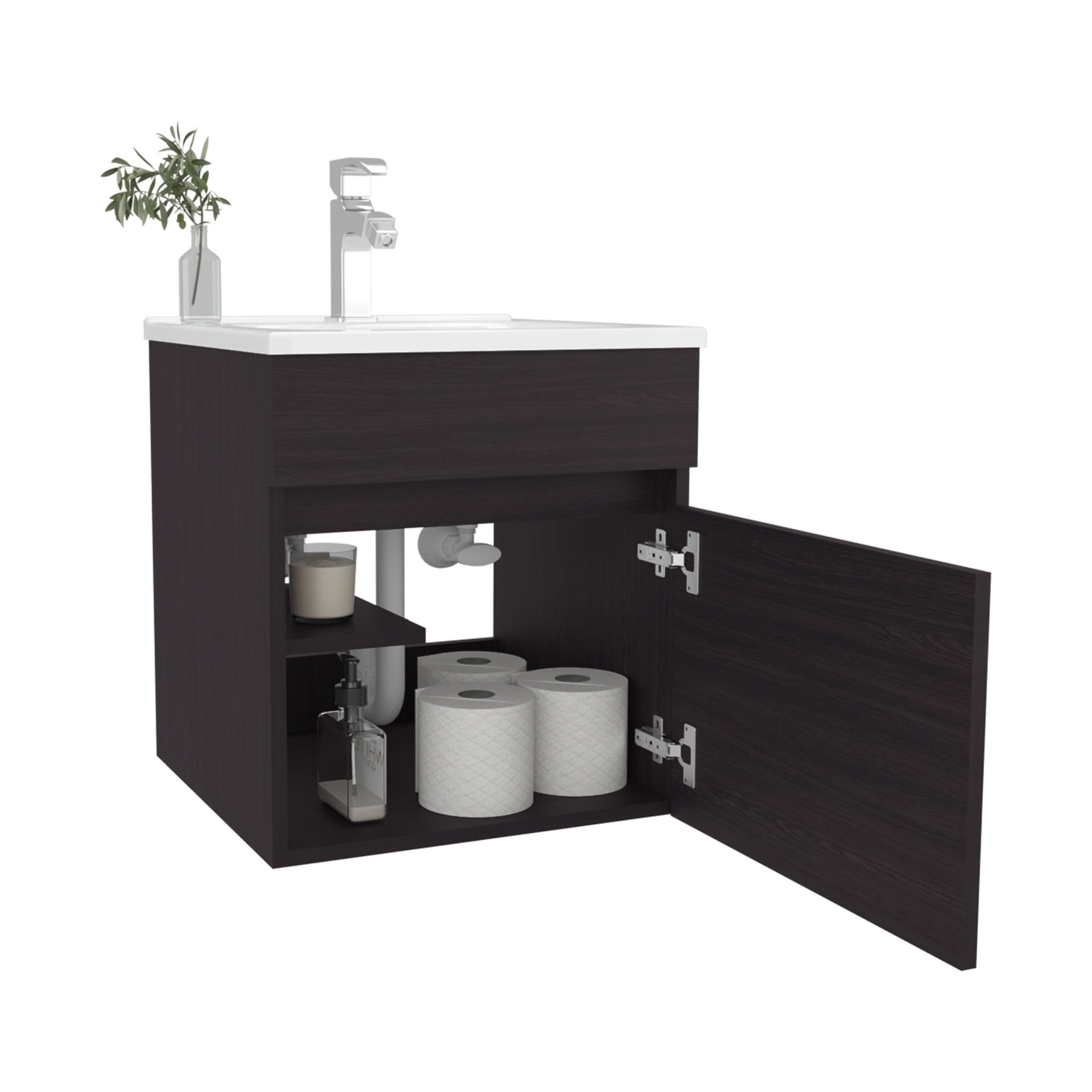 FM FURNITURE  Belle Bathroom Floating Vanity with Sink, 1 Door, Wengue