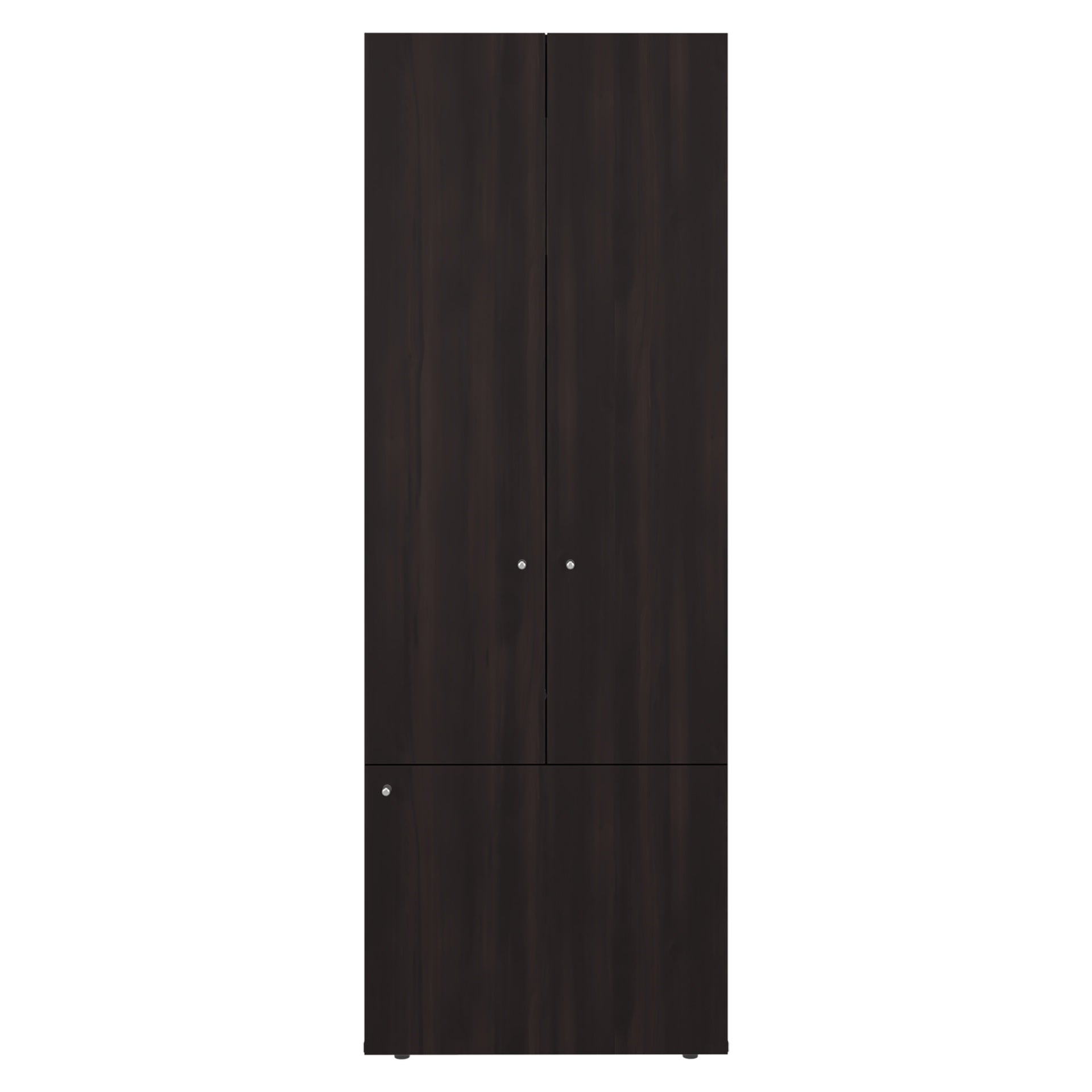 FM FURNITURE Tolleson 3-Door Tall Wardrobe Cabinet with 4 Shelves 鈥 Freestanding Storage Armoire for Bedroom or Entryway, Stained Walnut