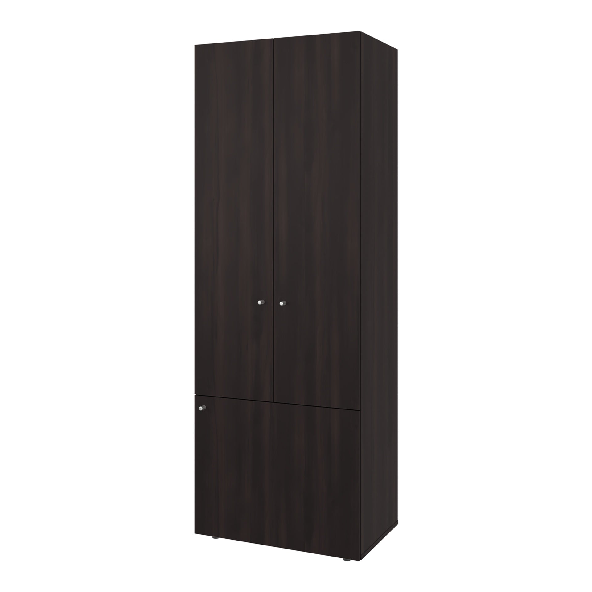 FM FURNITURE Tolleson 3-Door Tall Wardrobe Cabinet with 4 Shelves 鈥 Freestanding Storage Armoire for Bedroom or Entryway, Stained Walnut