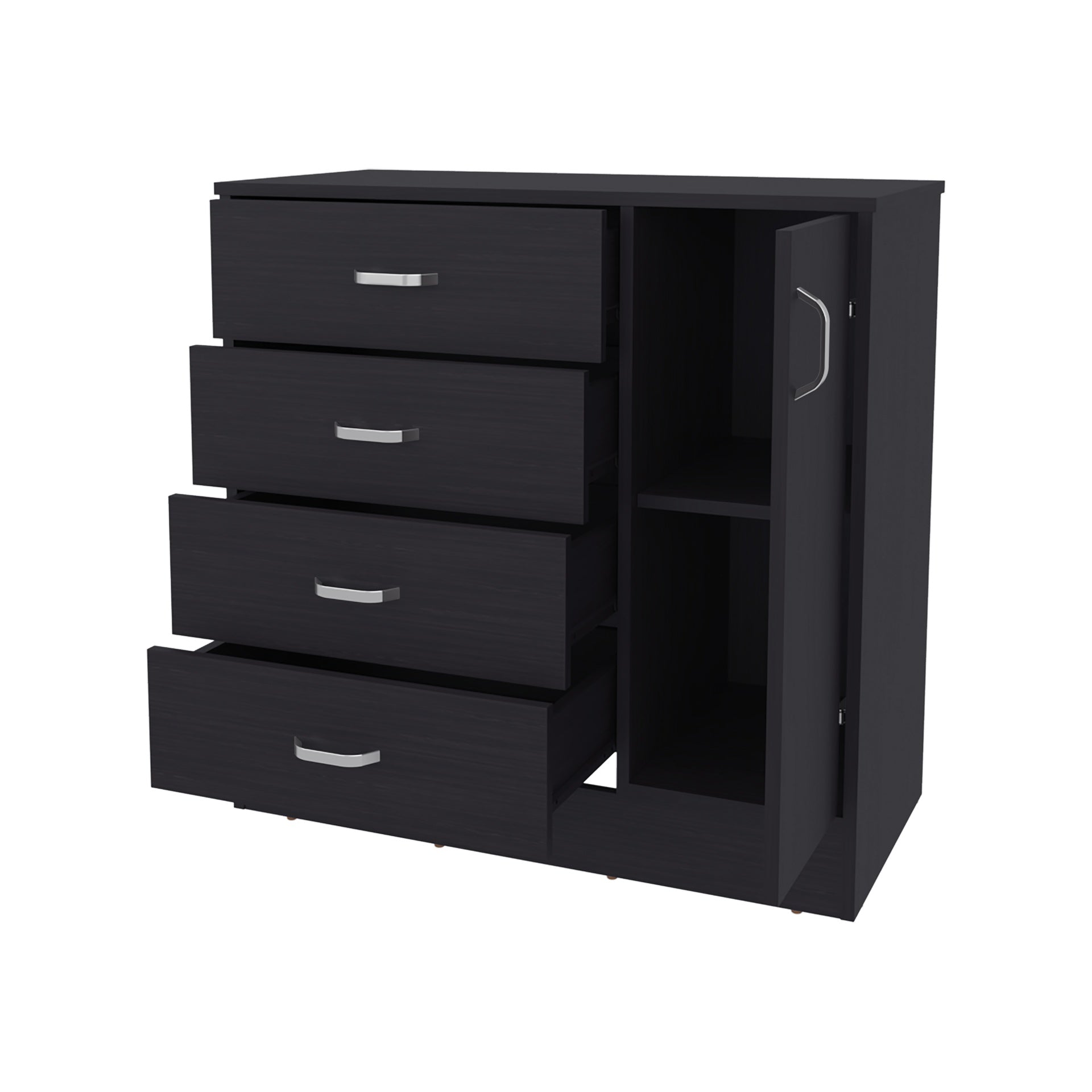 FM FURNITURE Turkey 4-Drawer Dresser with Side Cabinet, Freestanding Storage Organizer with Interior Shelf 鈥 Ideal for Bedroom, Wenge