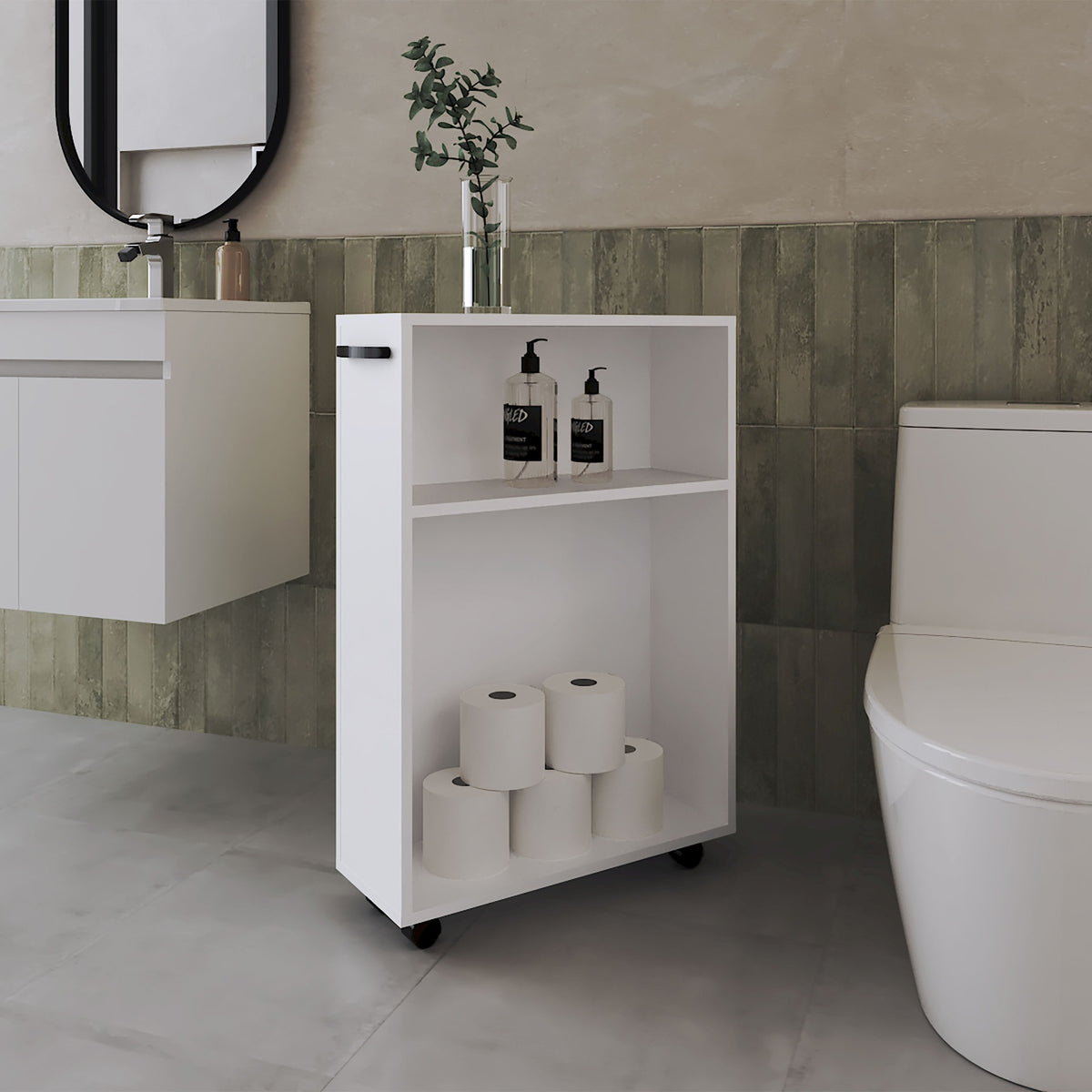 Concho Rolling Storage Cart,  Versatile Compact Design for Easy Bathroom and Home Organization, White