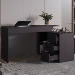 Cornville L-Shaped Desk with 3 Drawers and Storage Space,Wenge