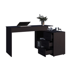 Cornville L-Shaped Desk with 3 Drawers and Storage Space,Wenge