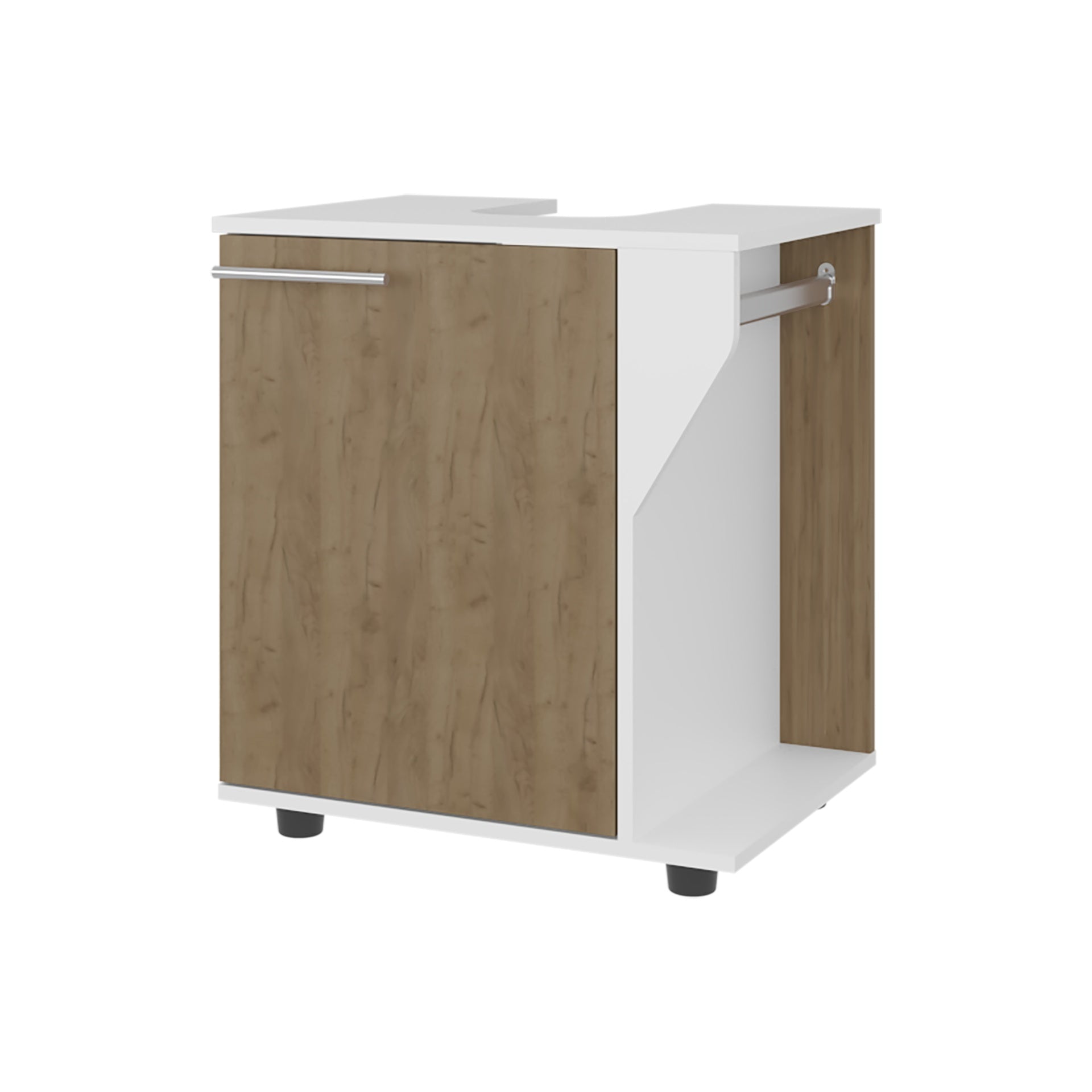 AS CRZ Under Sink Storage Cabinet for Pedestal Sink, Compact Bathroom Organizer with Side Compartment, White and Natural Oak