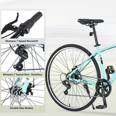 7 Speed Hybrid Bike Aluminum Alloy Frame Double Disc Brakes 700C Road Bike For men women's City Bicycle