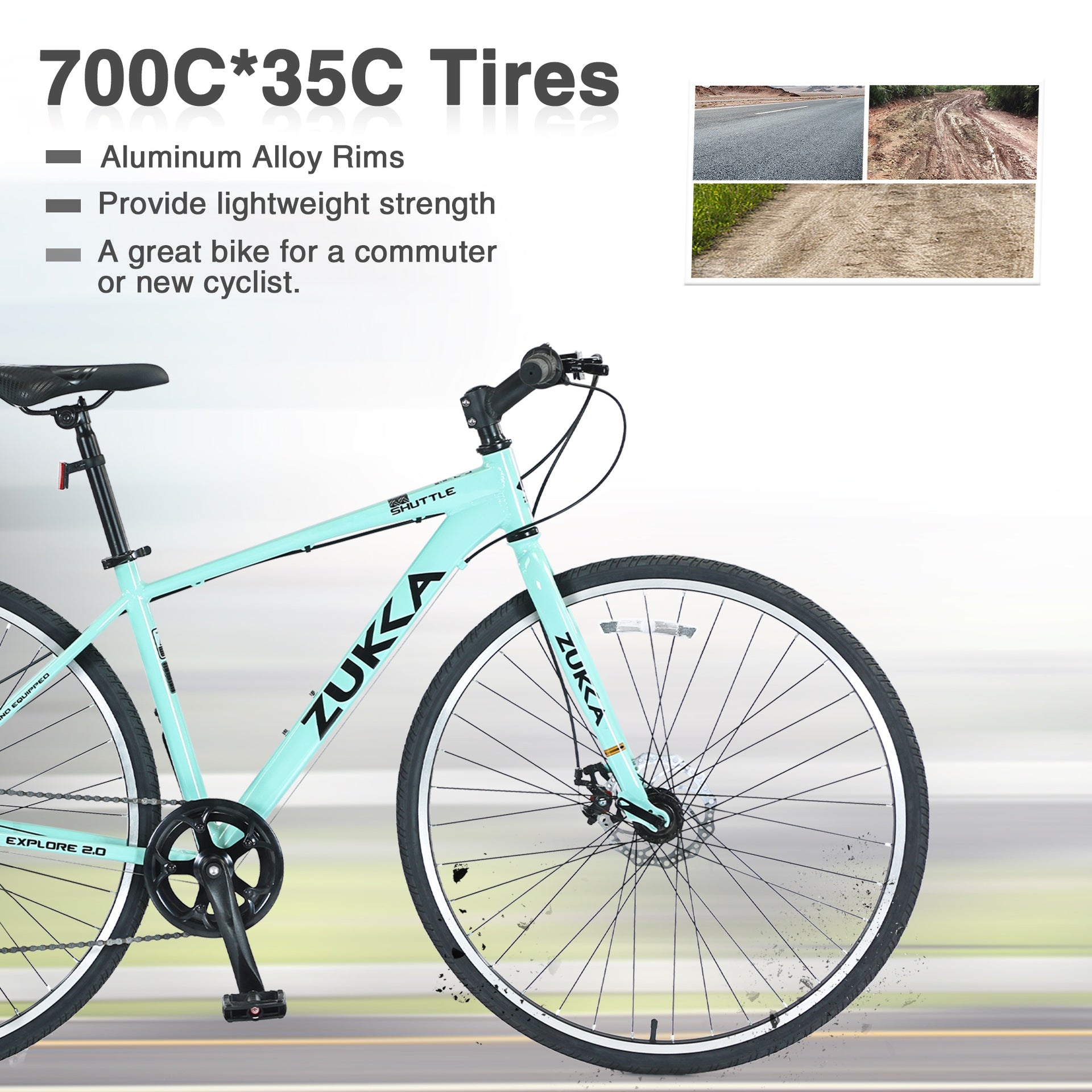 7 Speed Hybrid Bike Aluminum Alloy Frame Double Disc Brakes 700C Road Bike For men women's City Bicycle