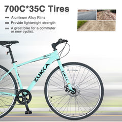 7 Speed Hybrid Bike Aluminum Alloy Frame Double Disc Brakes 700C Road Bike For men women's City Bicycle