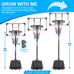 Basketball Goal Portable Basketball Hoop Indoor Outdoor Basketball Stand 5.6-7ft Adjustable 28in Backboard with Wheels