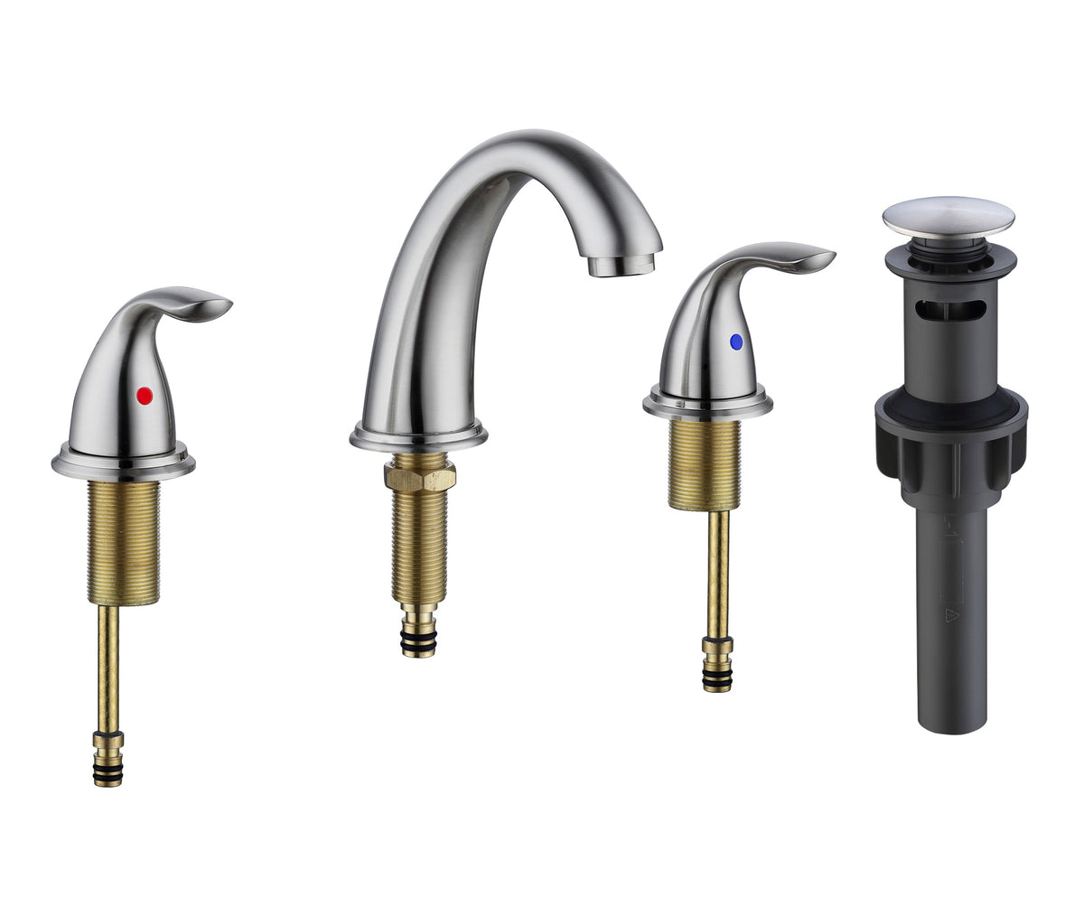 Brushed Nickel Widespread Bathroom Faucet, Waterfall Bathroom Faucets for Sink 3 Hole, 2-Handles Modern Vanity Faucet with Pop Up Drain Assembly and Lead-Free Supply Hose,8-Inch
