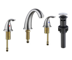 Brushed Nickel Widespread Bathroom Faucet, Waterfall Bathroom Faucets for Sink 3 Hole, 2-Handles Modern Vanity Faucet with Pop Up Drain Assembly and Lead-Free Supply Hose,8-Inch