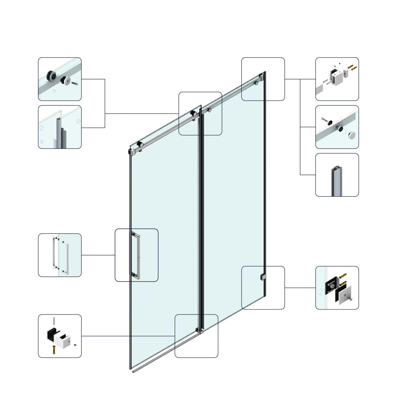 60*76"Fixed & Sliding Shower Door, Square Tube Hardware, Clear Glass Shower Door, 3/8″ (10mm) SGCC Tempered Glass, Stainless Steel