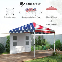 10x 10 ft party tent w/ Sidewall with  Height Adjustable Instant Sun Shelter w/ Storage Pockets, American Flag Print
