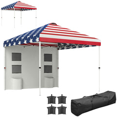 10x 10 ft party tent w/ Sidewall with  Height Adjustable Instant Sun Shelter w/ Storage Pockets, American Flag Print