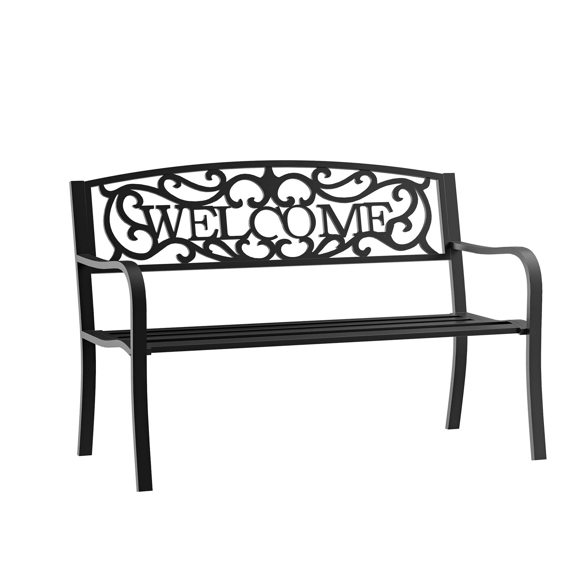 Garden Bench Loveseat with Cast Iron Decorative Welcome Vines