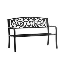 Garden Bench Loveseat with Cast Iron Decorative Welcome Vines