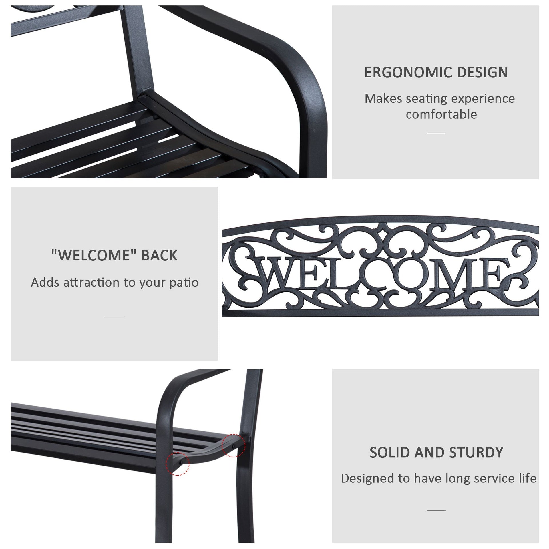 Garden Bench Loveseat with Cast Iron Decorative Welcome Vines