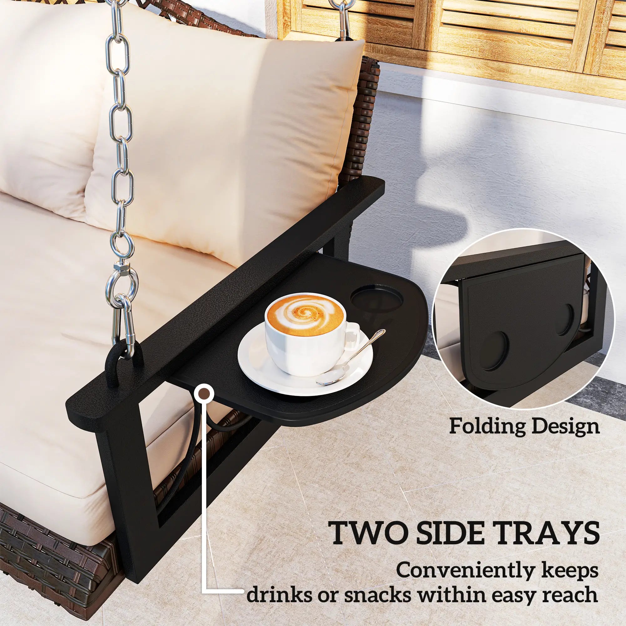 Porch Swing 3 Person Wicker Hanging Outdoor Patio Porch Swing Bench
