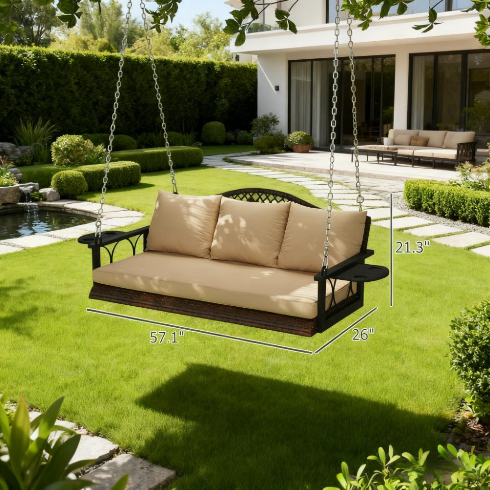 Porch Swing 3 Person Wicker Hanging Outdoor Patio Porch Swing Bench
