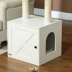 White  Cat Tree with Litter Box Enclosure